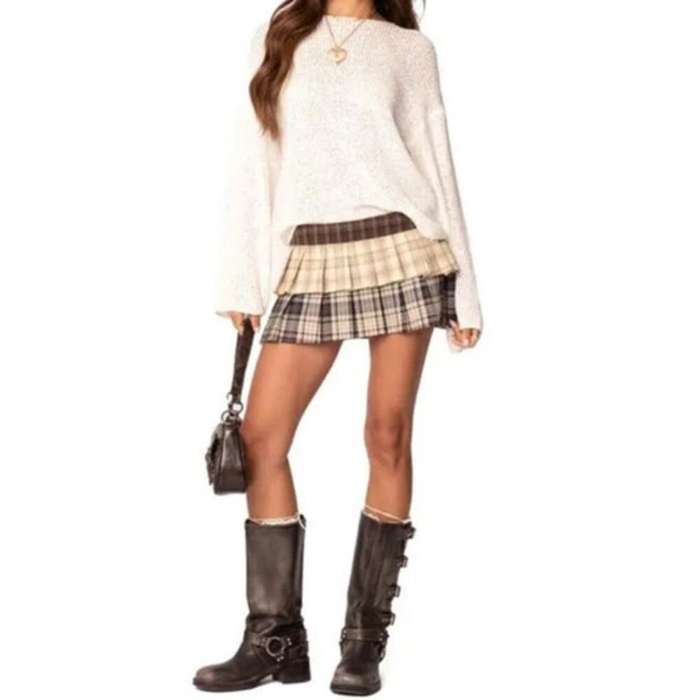 Beverly & Beck Plaid Pleated Cotton Mini Skort Size Large Whimsygoth Punk Prep